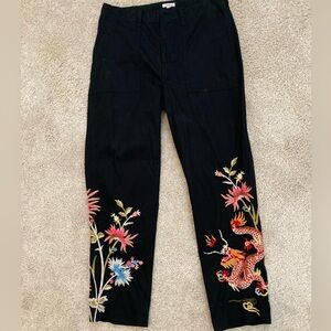 Johnny Was dragon embroidered black pants